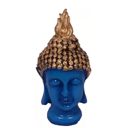 Polyresin Buddha Head Figurine Idol Decorative Showpiece - 15 cm  (Polyresin, Dark Blue, Gold) - photo