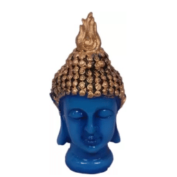 Polyresin Buddha Head Figurine Idol Decorative Showpiece - 15 cm  (Polyresin, Dark Blue, Gold)