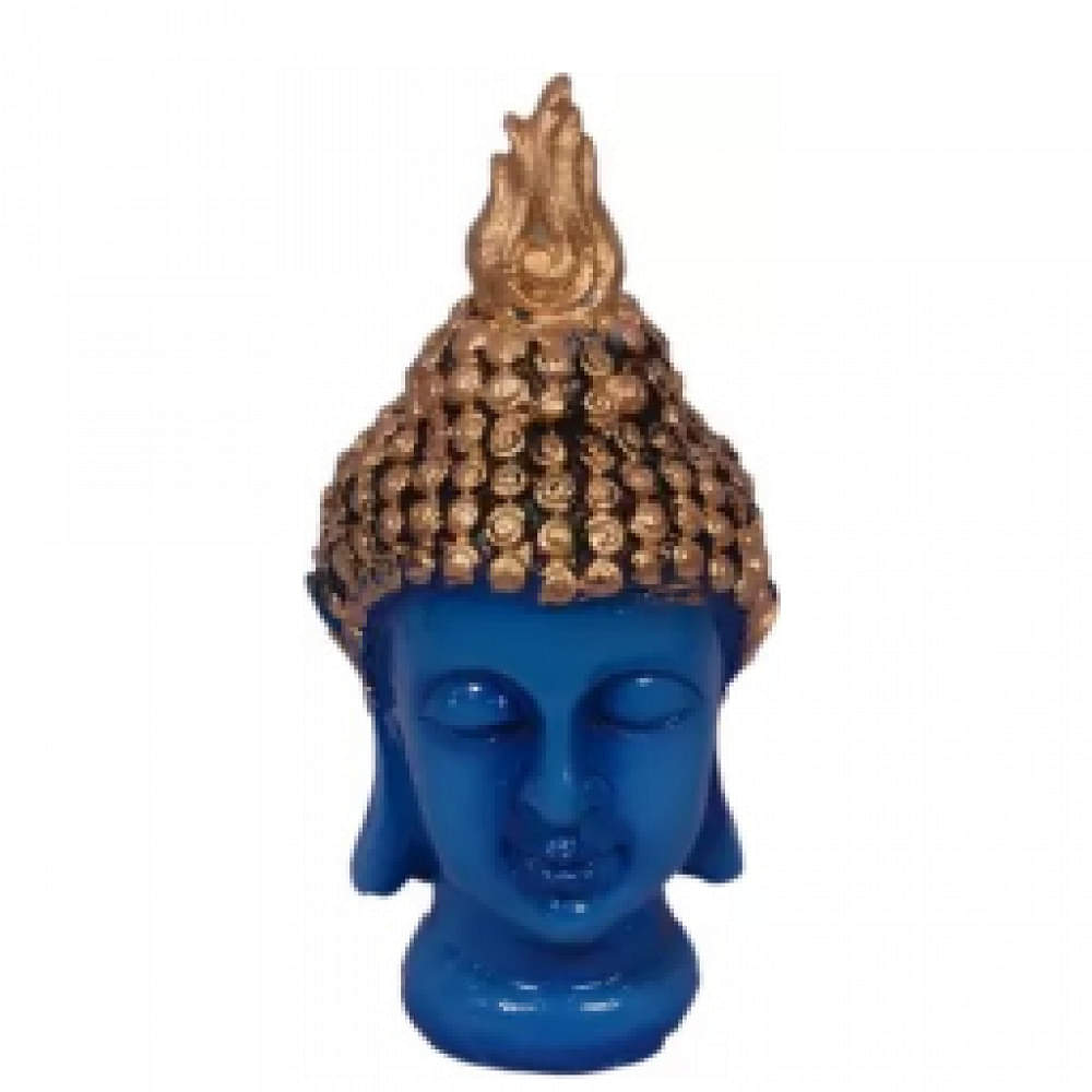 Polyresin Buddha Head Figurine Idol Decorative Showpiece - 15 cm  (Polyresin, Dark Blue, Gold) - photo