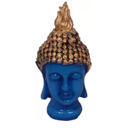 Polyresin Buddha Head Figurine Idol Decorative Showpiece - 15 cm  (Polyresin, Dark Blue, Gold) - front_view