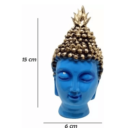 Polyresin Buddha Head Figurine Idol Decorative Showpiece - 15 cm  (Polyresin, Dark Blue, Gold)