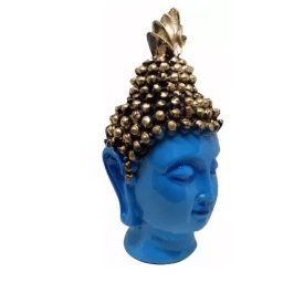 Polyresin Buddha Head Figurine Idol Decorative Showpiece - 15 cm  (Polyresin, Dark Blue, Gold)