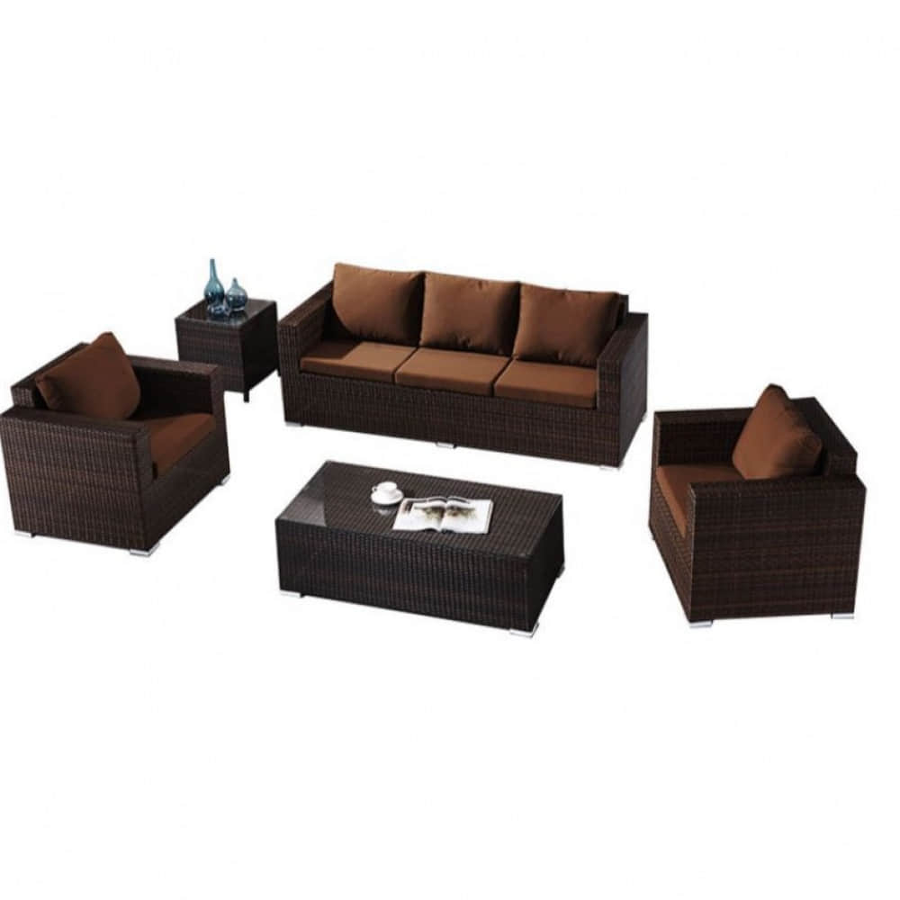 5 Seater Wicker Sofa Set with Centre Table (Brown) - photo