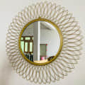 Engineered Iron Round Wall Mirror in Golden Colour - photo