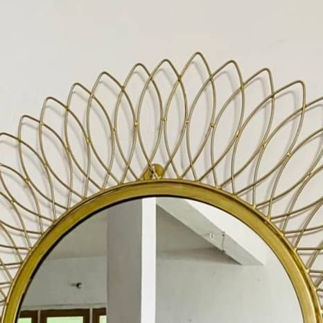 Engineered Iron Round Wall Mirror in Golden Colour