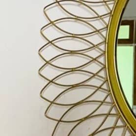 Engineered Iron Round Wall Mirror in Golden Colour