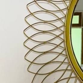 Engineered Iron Round Wall Mirror in Golden Colour