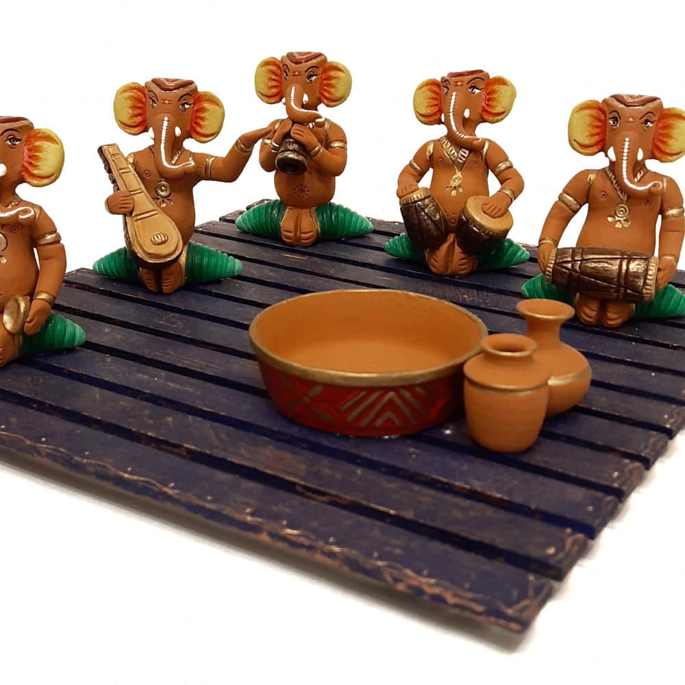 Terracotta & Wood Green Musical Ganesh - photo