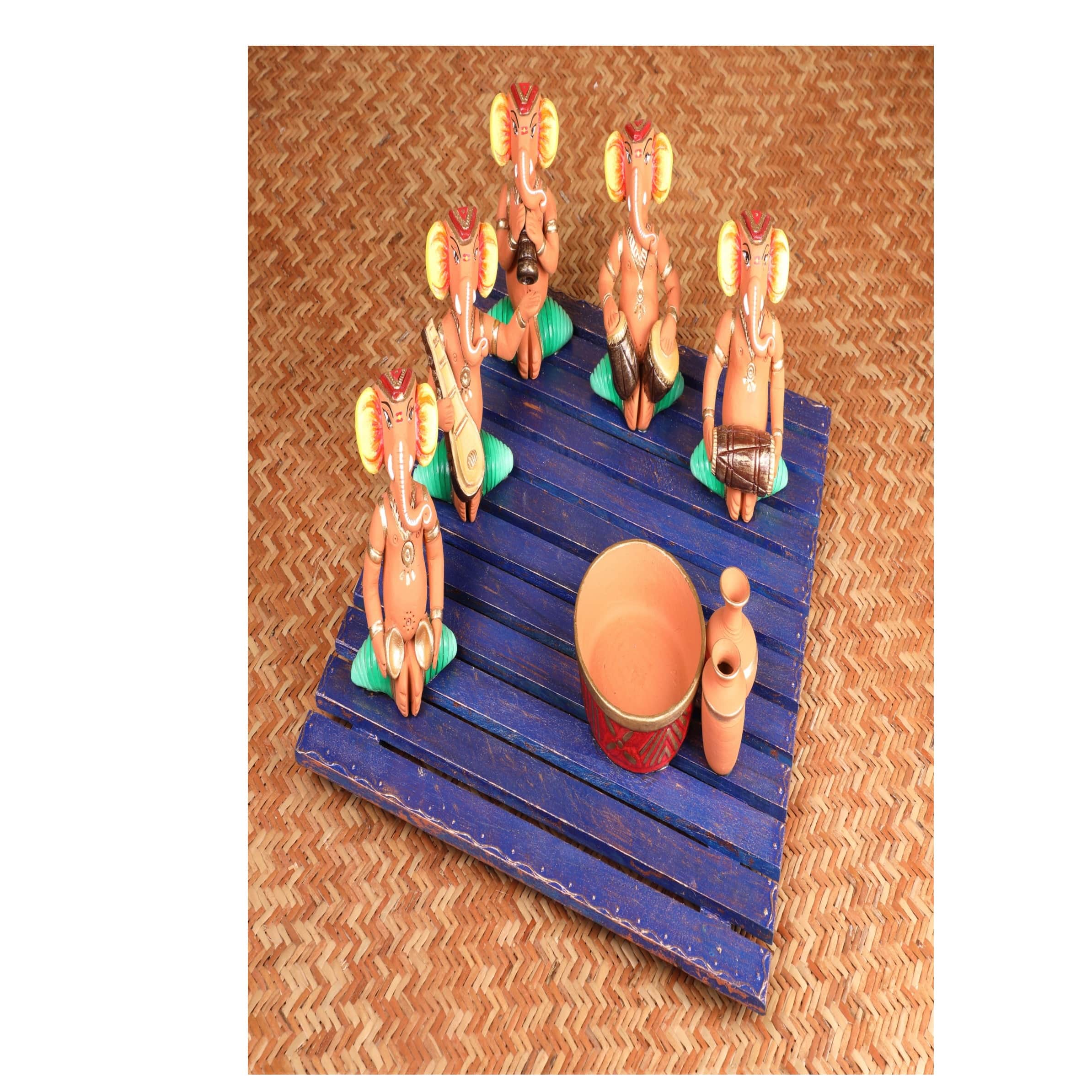 Terracotta & Wood Green Musical Ganesh - front_view