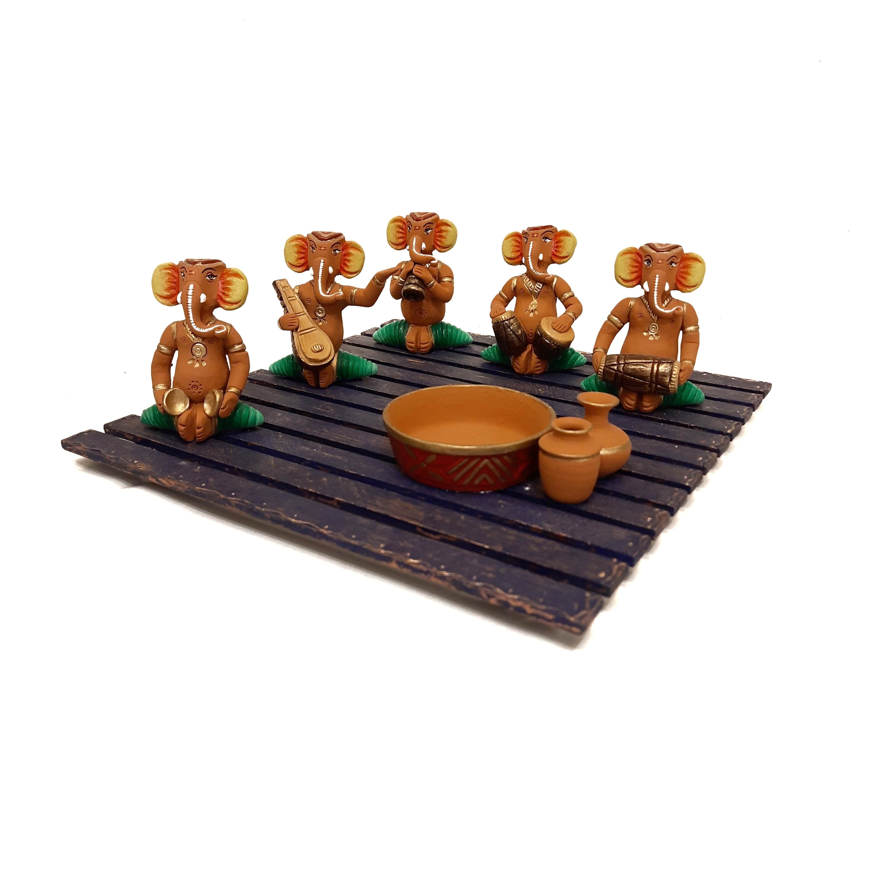 Terracotta & Wood Green Musical Ganesh - right_view
