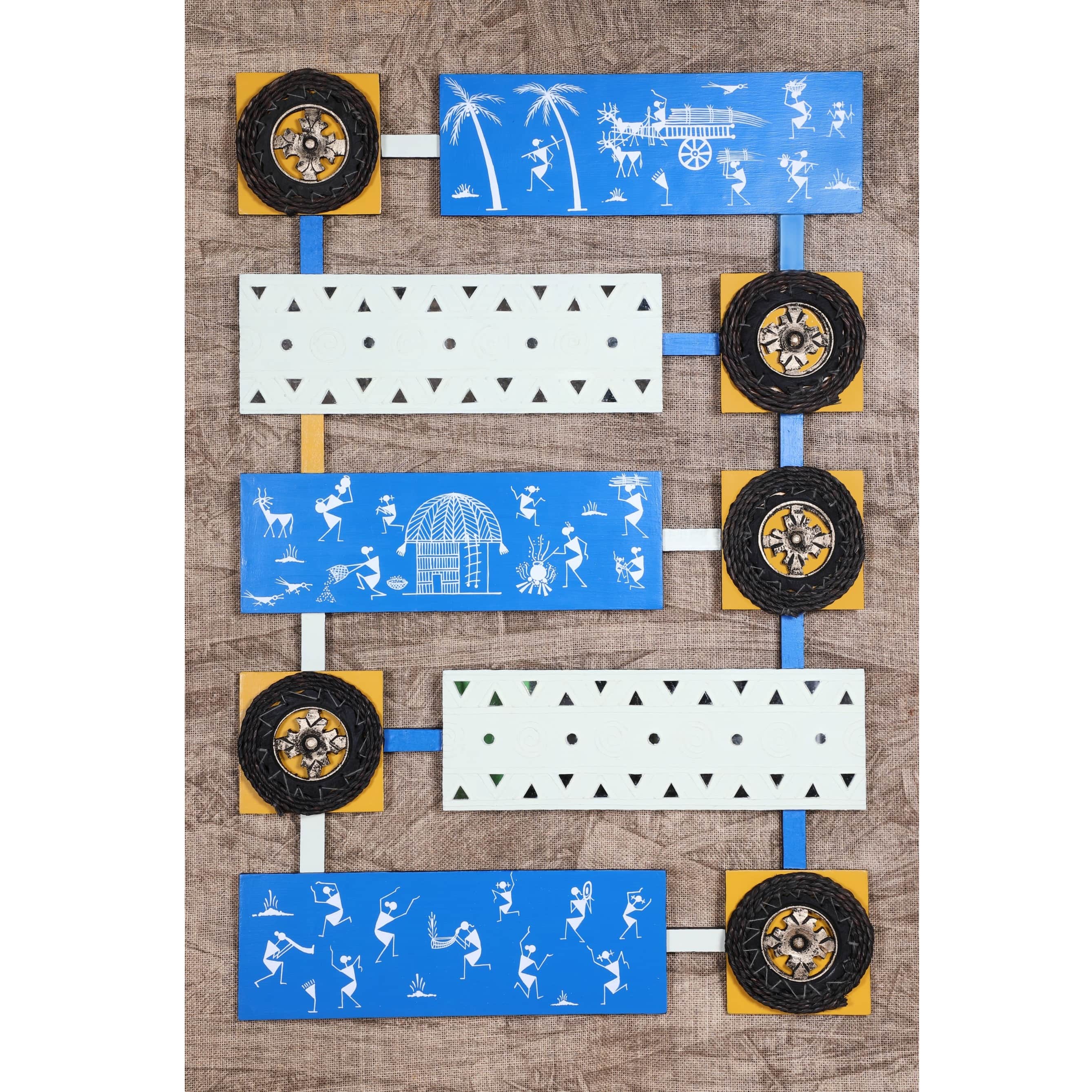 Wooden Mystical mural wall piece (Warli + Lipan Work) - front_view