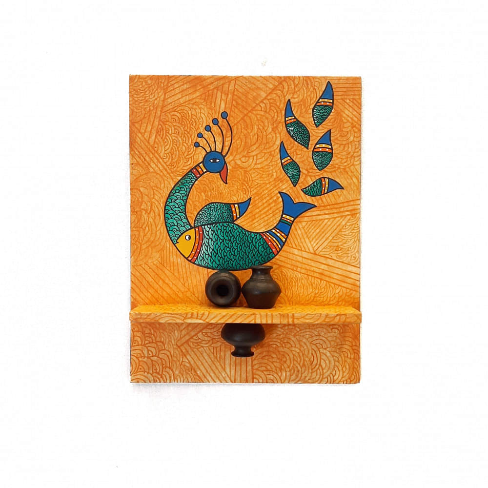 Wooden Pot Frames: (Multicolor Peacock) - photo