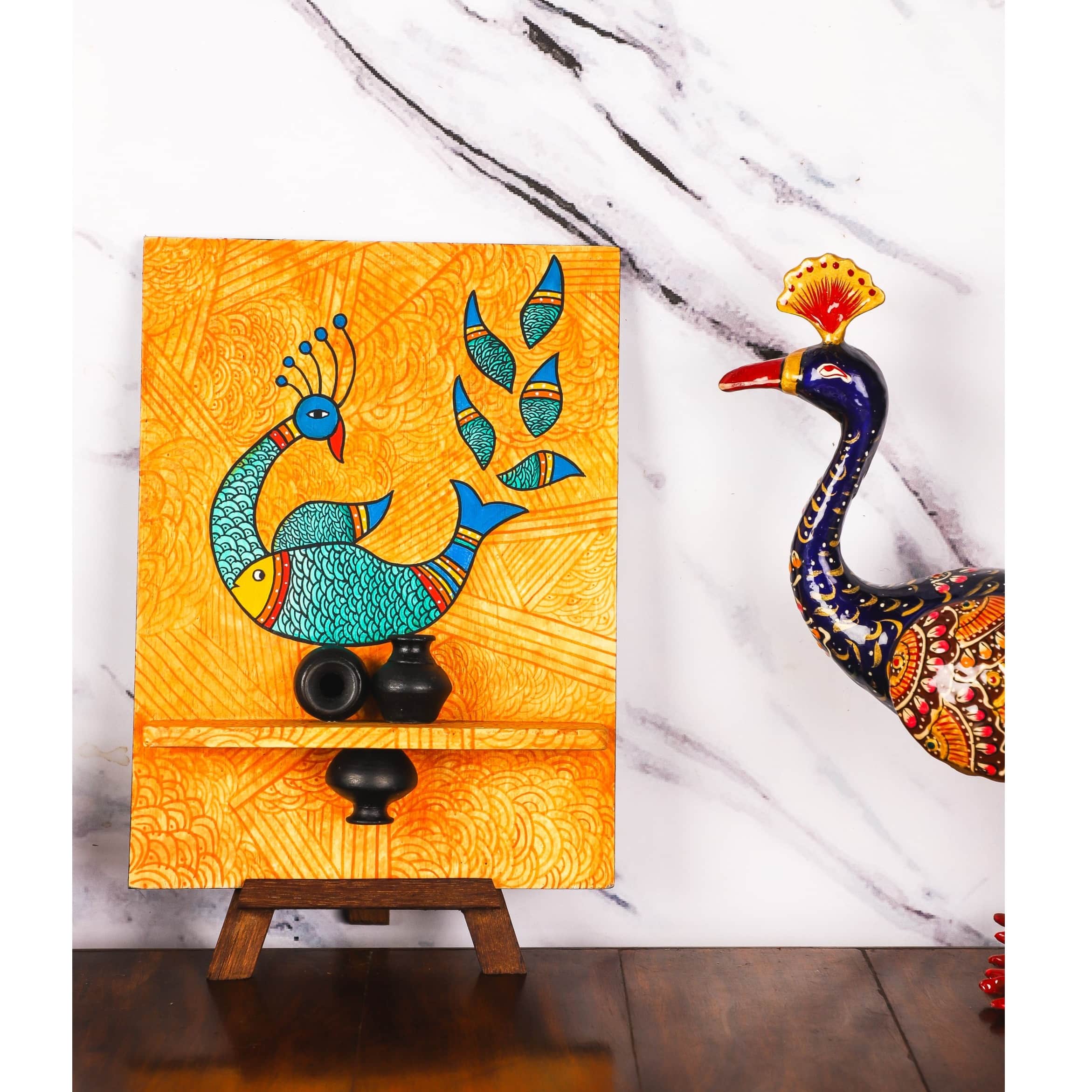 Wooden Pot Frames: (Multicolor Peacock) - front_view