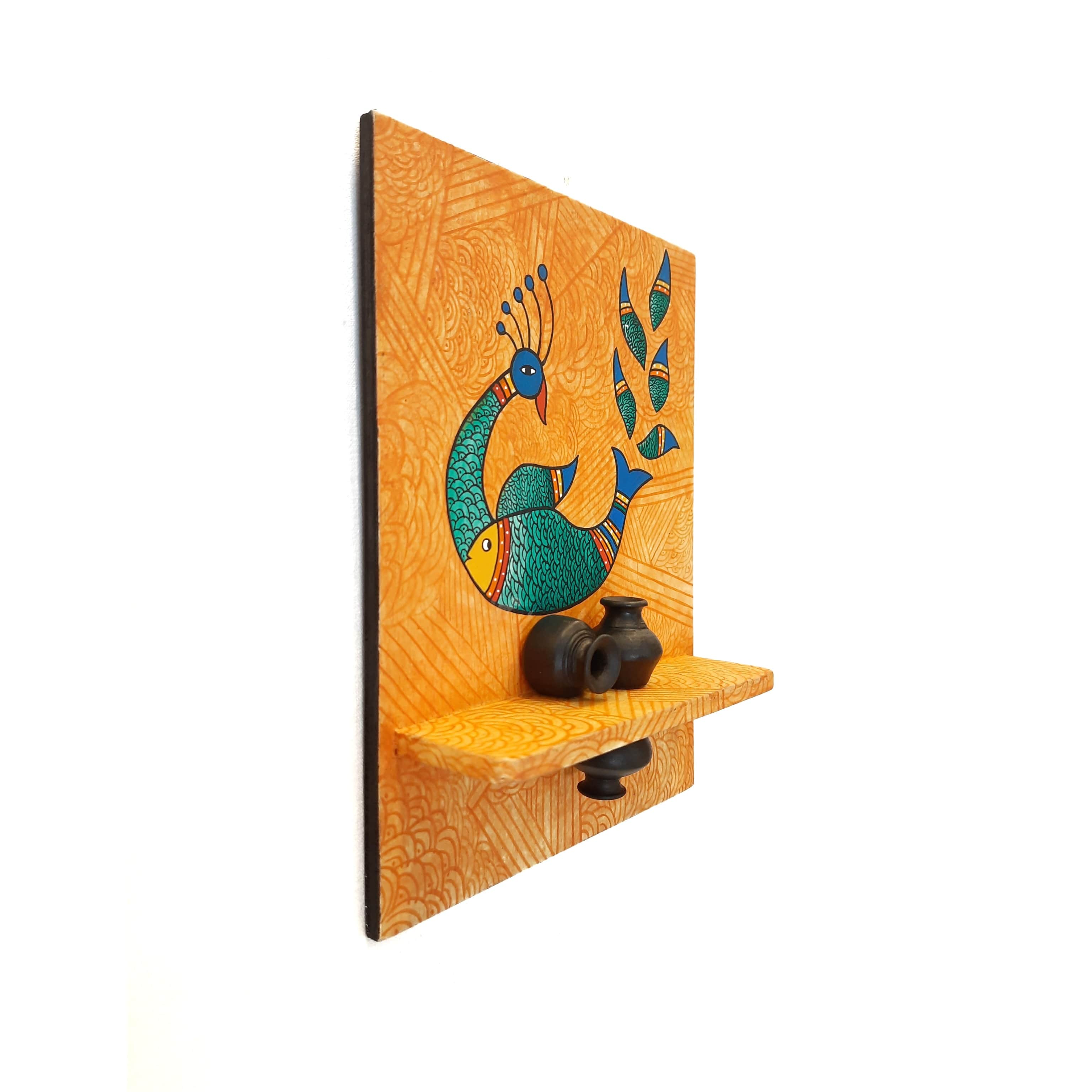 Wooden Pot Frames: (Multicolor Peacock) - right_view