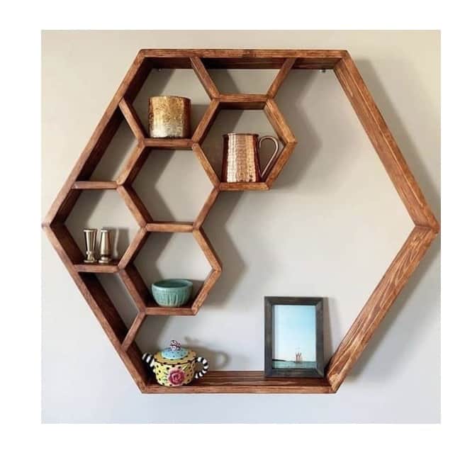 Rustic Wood Hexagon Floating Shelves - photo