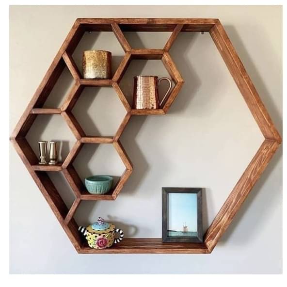Rustic Wood Hexagon Floating Shelves