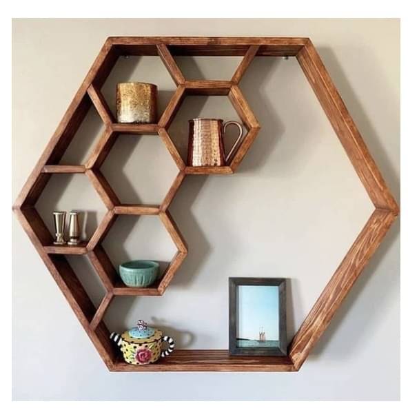 Rustic Wood Hexagon Floating Shelves
