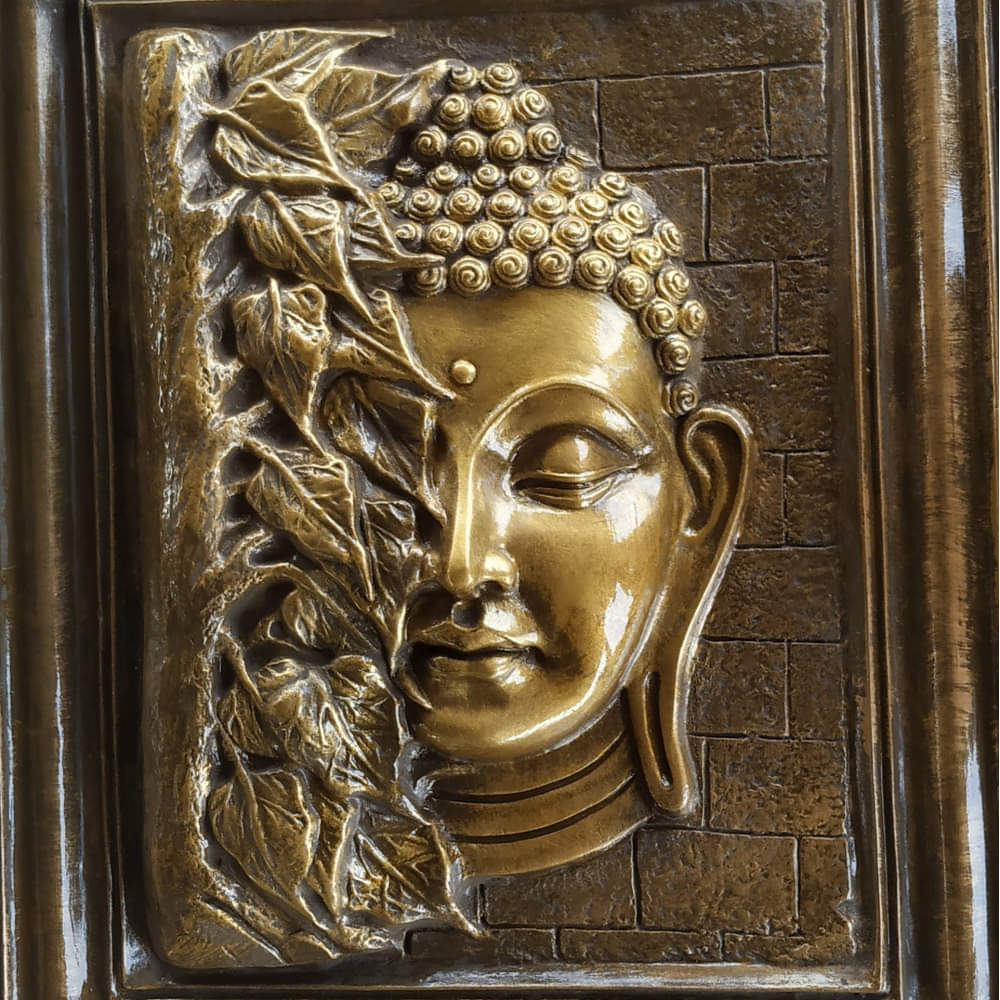 Buddha wall mural  in antique golden in FRP - photo