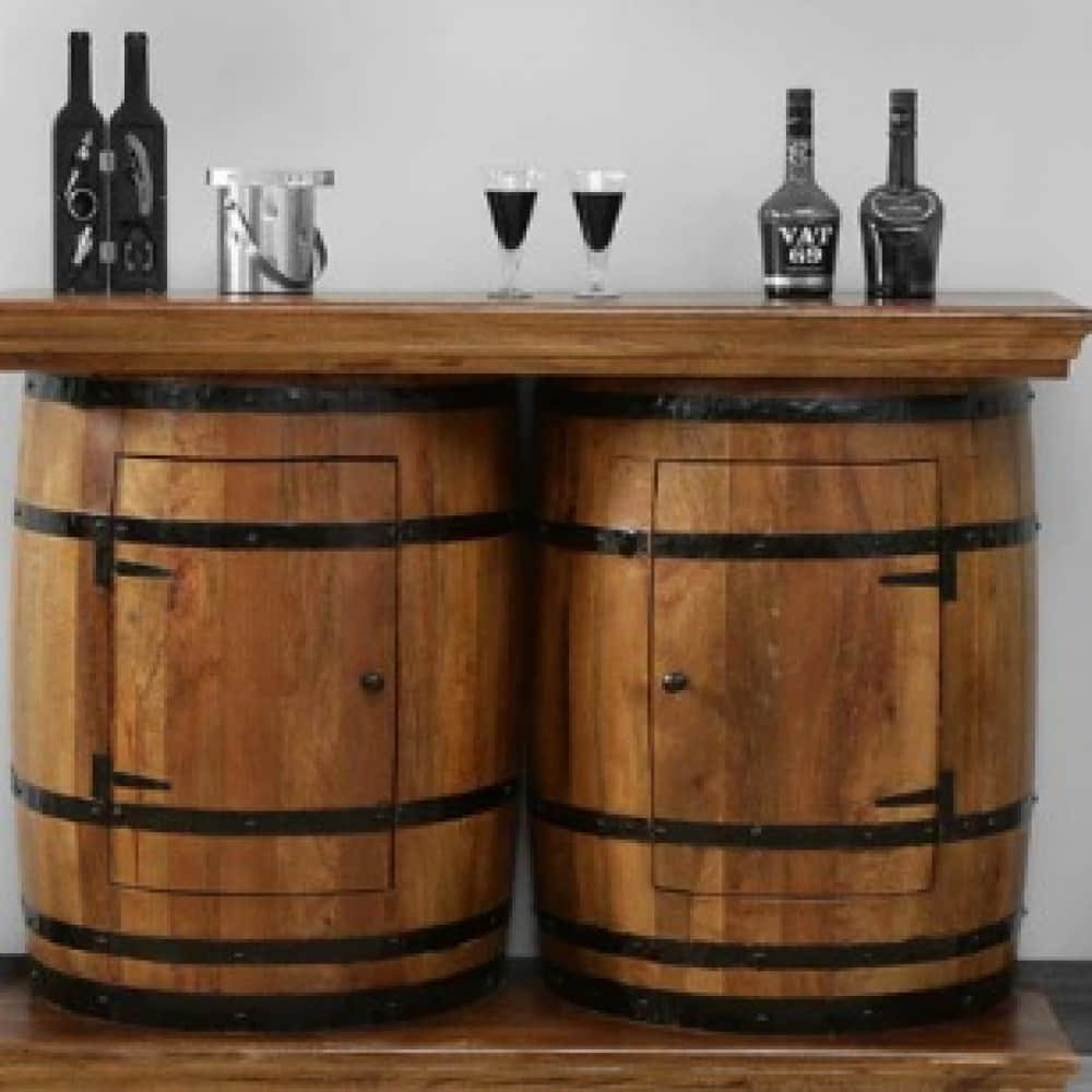 Handcarved Barrel Shaped Bar Cabinet (25X15X37 Inch) - photo