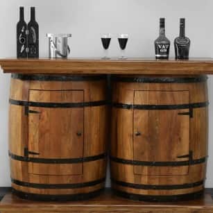 Handcarved Barrel Shaped Bar Cabinet (25X15X37 Inch) - front_view