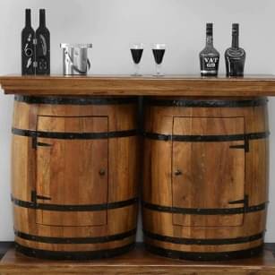 Handcarved Barrel Shaped Bar Cabinet (25X15X37 Inch)