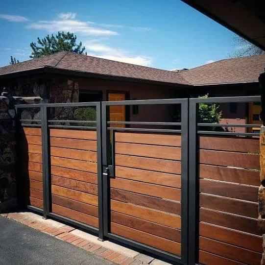 Black Steel Wooden Style Main Gate - photo