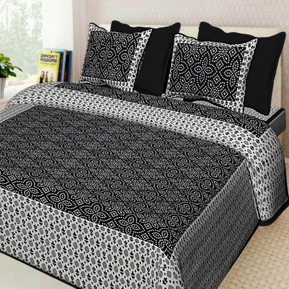 Jaipuri Printed Cotton Double Bedsheet With 2 Pillow Covers - photo