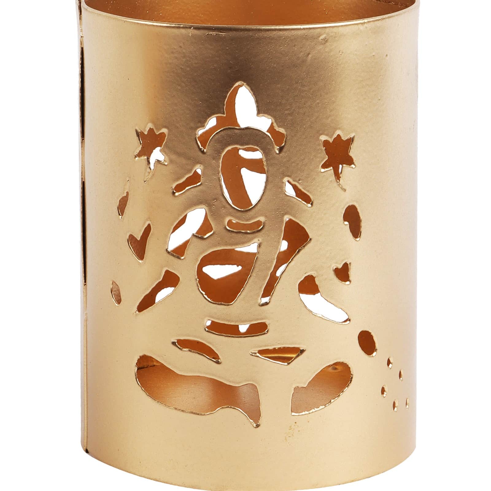 Laxmi And Ganesh Tealight Holder (Golden, Pack of 2) - front_view