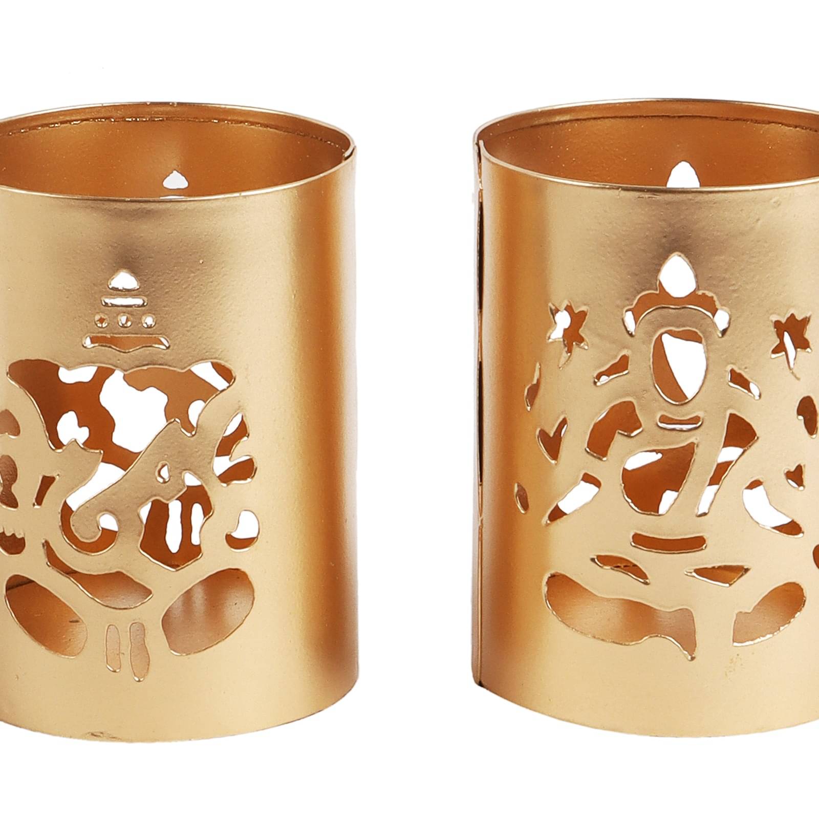 Laxmi And Ganesh Tealight Holder (Golden, Pack of 2)