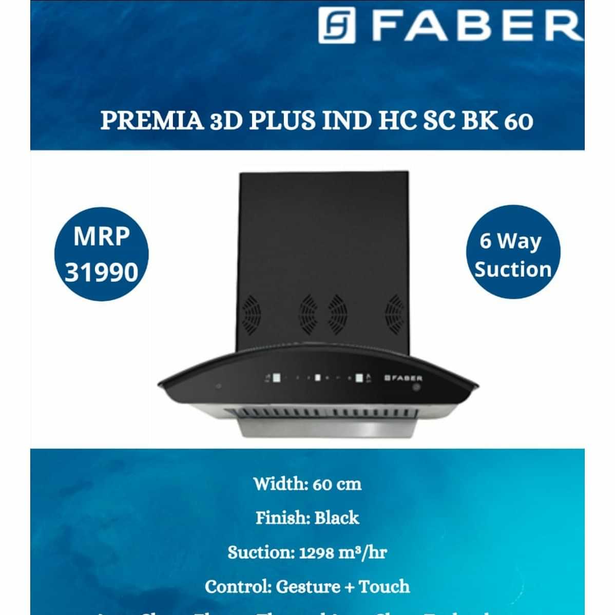 Premia Smart 3D IND HC SC BK 60 cm Wall Mounted Chimney  (Black 1250 CMH) - photo