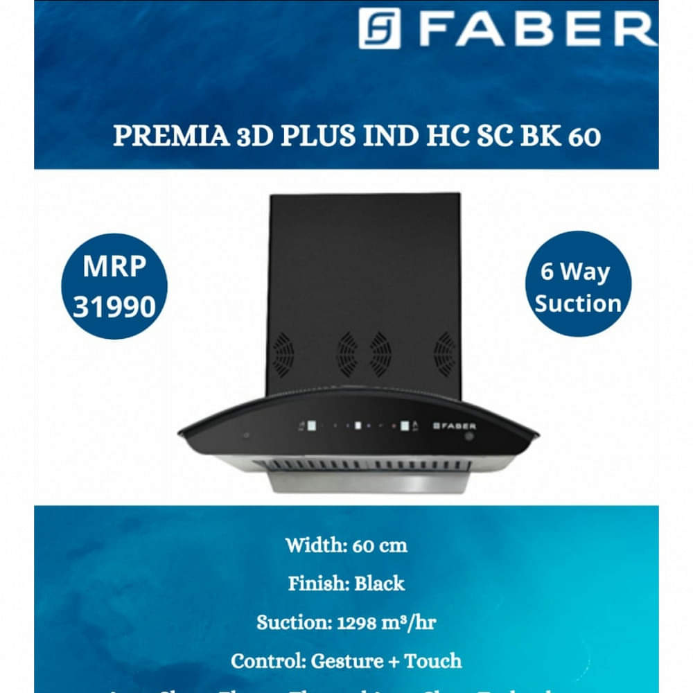 Premia Smart 3D IND HC SC BK 60 cm Wall Mounted Chimney  (Black 1250 CMH) - photo