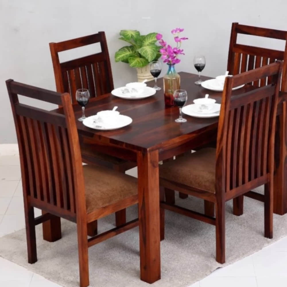 Solid Wood 4 Seater Dining Set In Honey teak Finish - photo