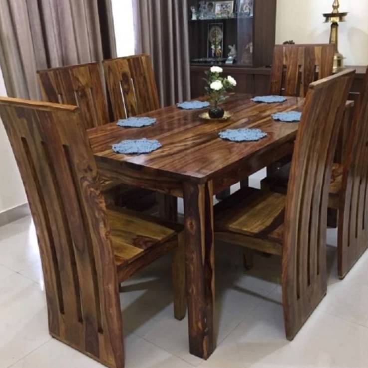 Solid Wood 6 Seater Dining Set In Classic Honey Finish