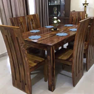 Solid Wood 6 Seater Dining Set In Classic Honey Finish - photo