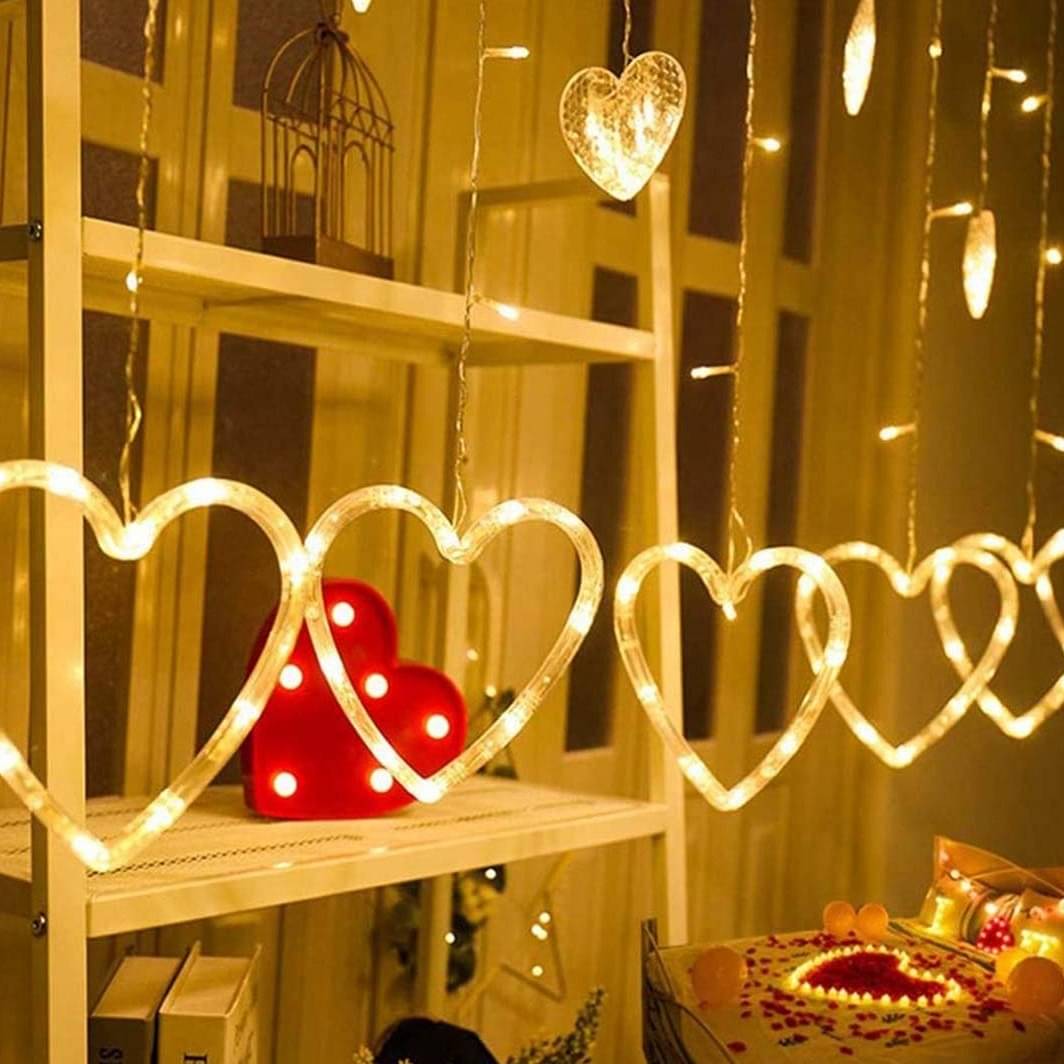 Curtain Heart String Lights(Warm Yellow)