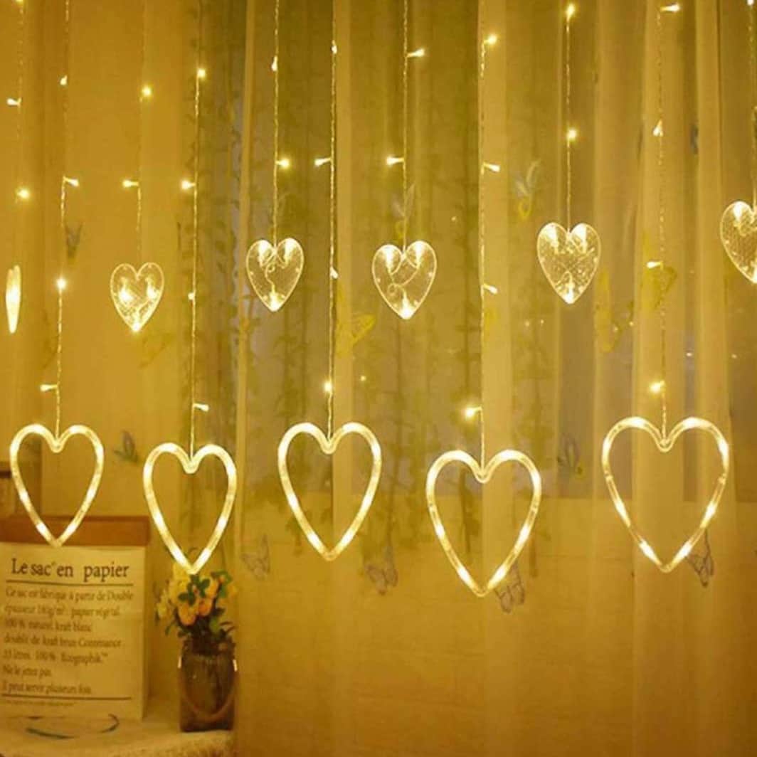 Curtain Heart String Lights(Warm Yellow) - front_view