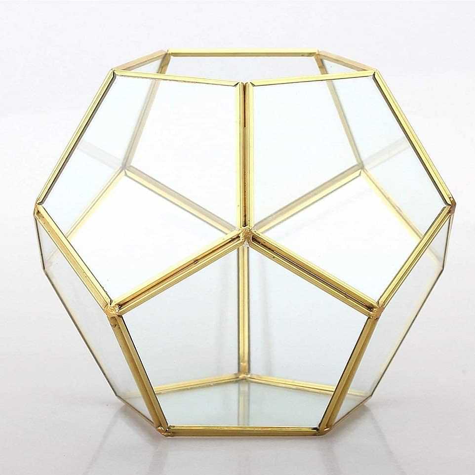 Gold Glass Geometric Terrarium PentagonPlanter - photo