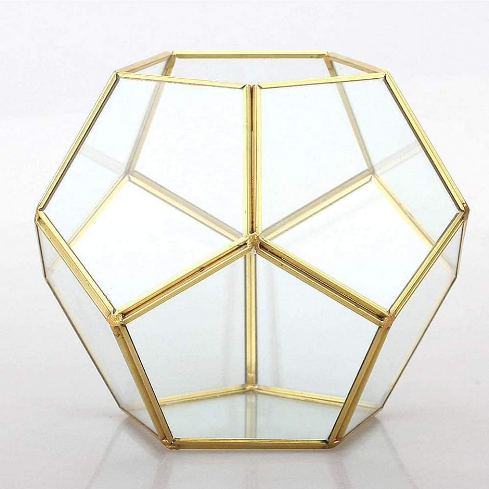 Gold Glass Geometric Terrarium PentagonPlanter - photo