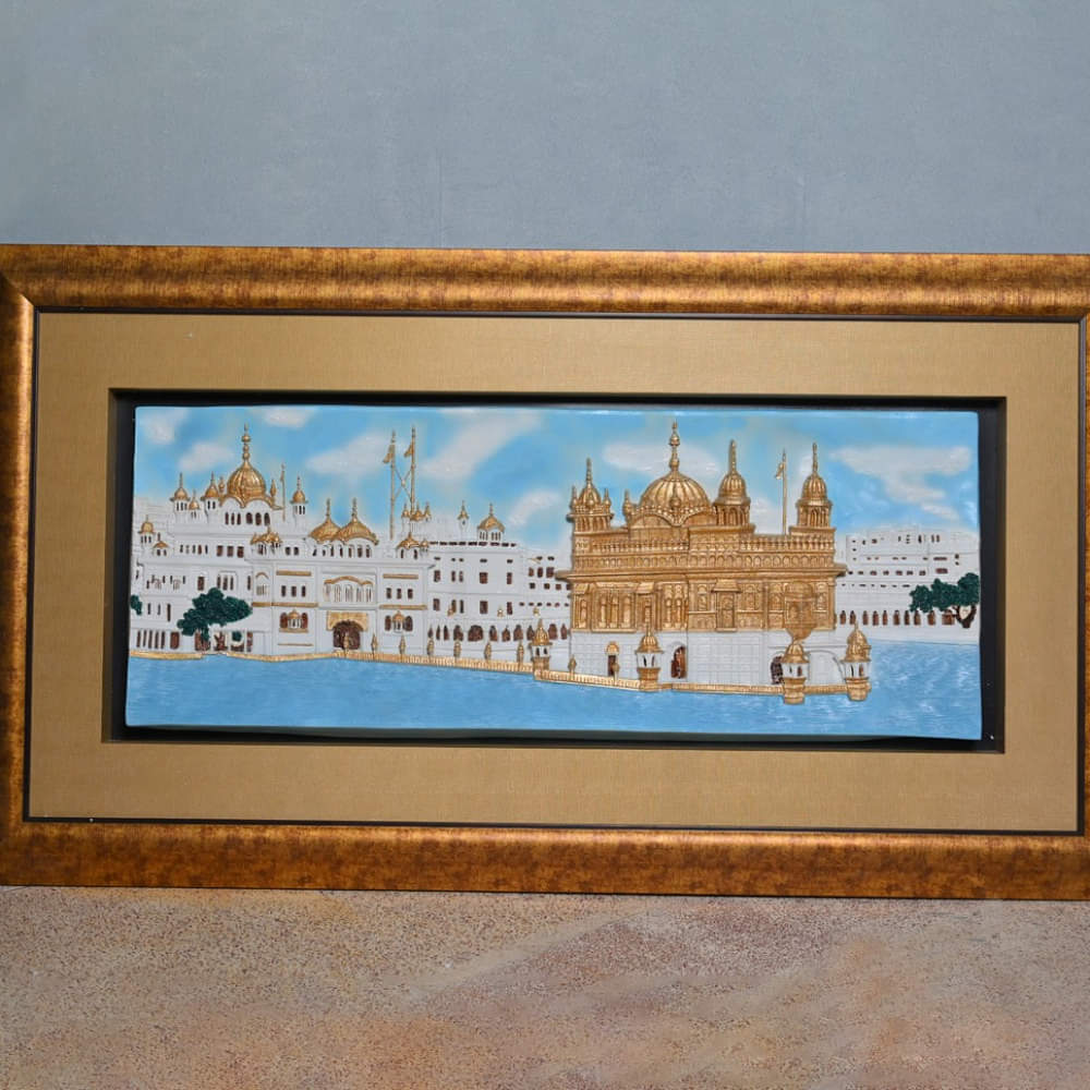 Beautiful Golden Temple painting Wall Art Decor With Golden Frame - photo