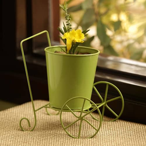 Home Decor 'Plant On Wheels' Table and Floor Decorative Metal Flower Planter Pot
