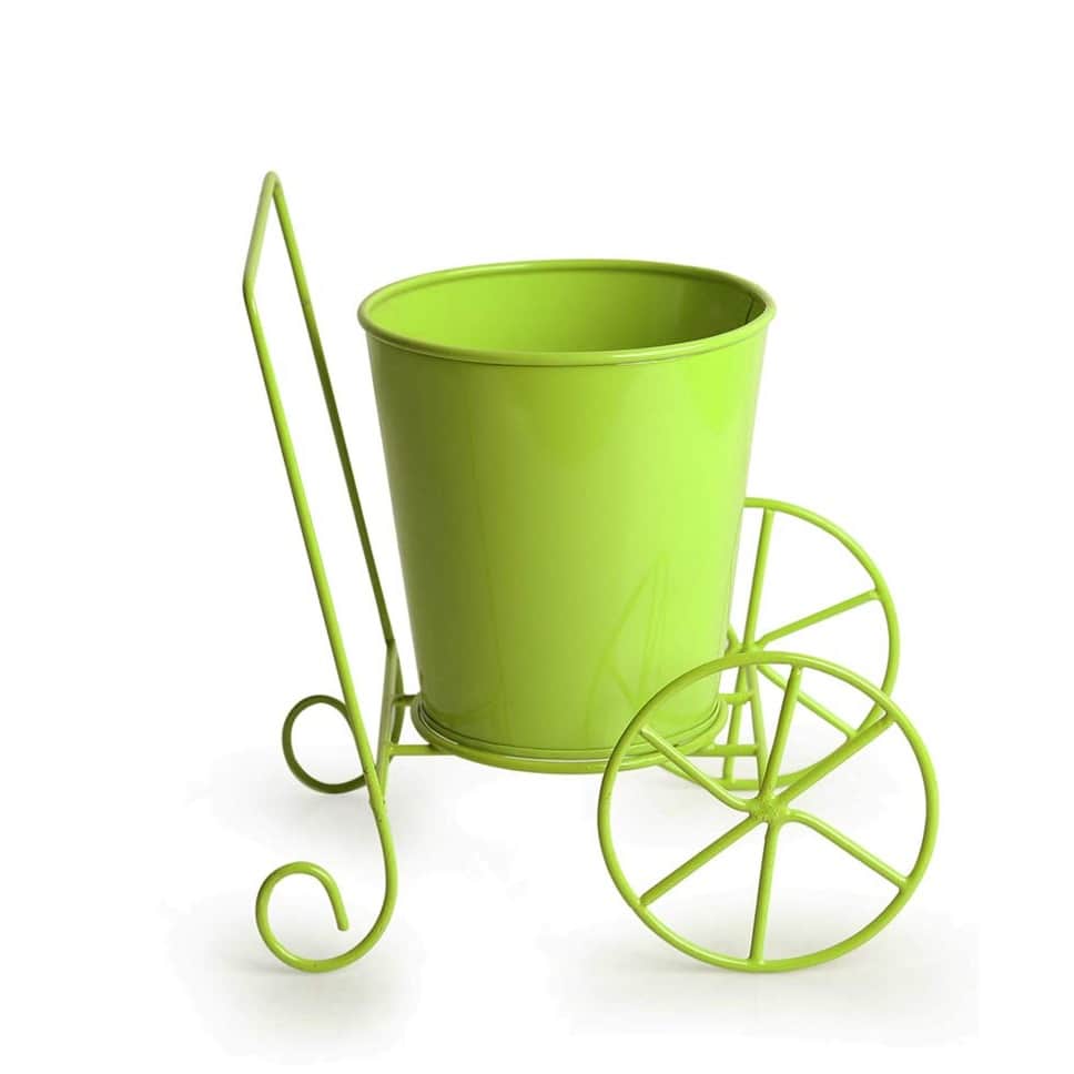Home Decor 'Plant On Wheels' Table and Floor Decorative Metal Flower Planter Pot - front_view