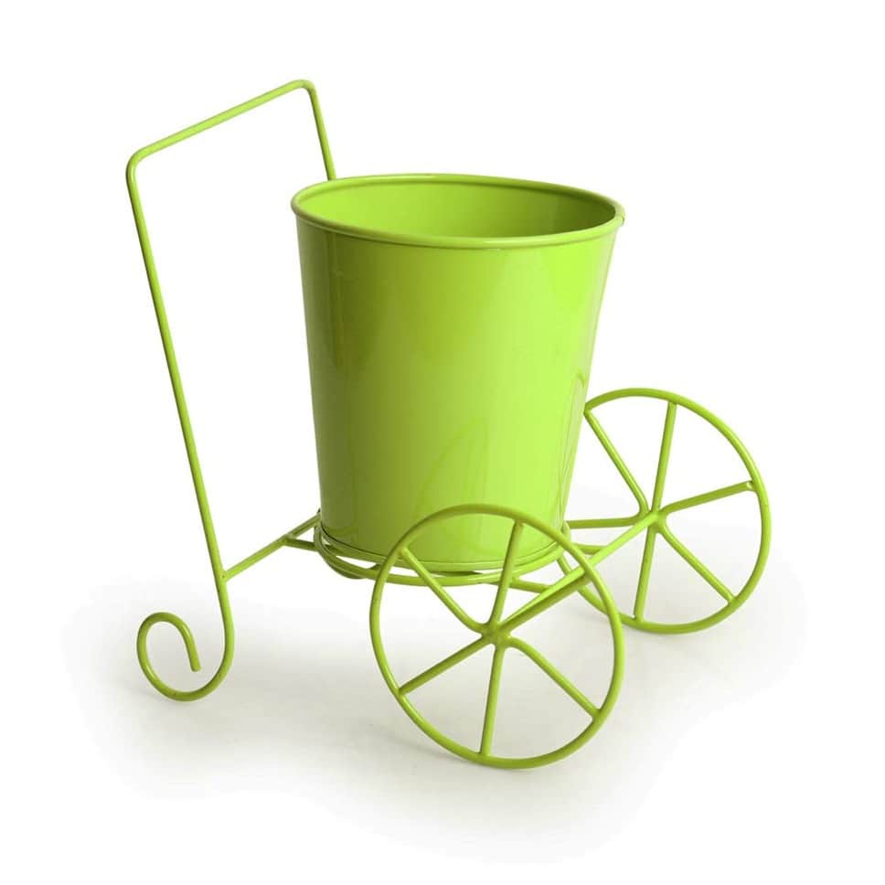 Home Decor 'Plant On Wheels' Table and Floor Decorative Metal Flower Planter Pot - top_view