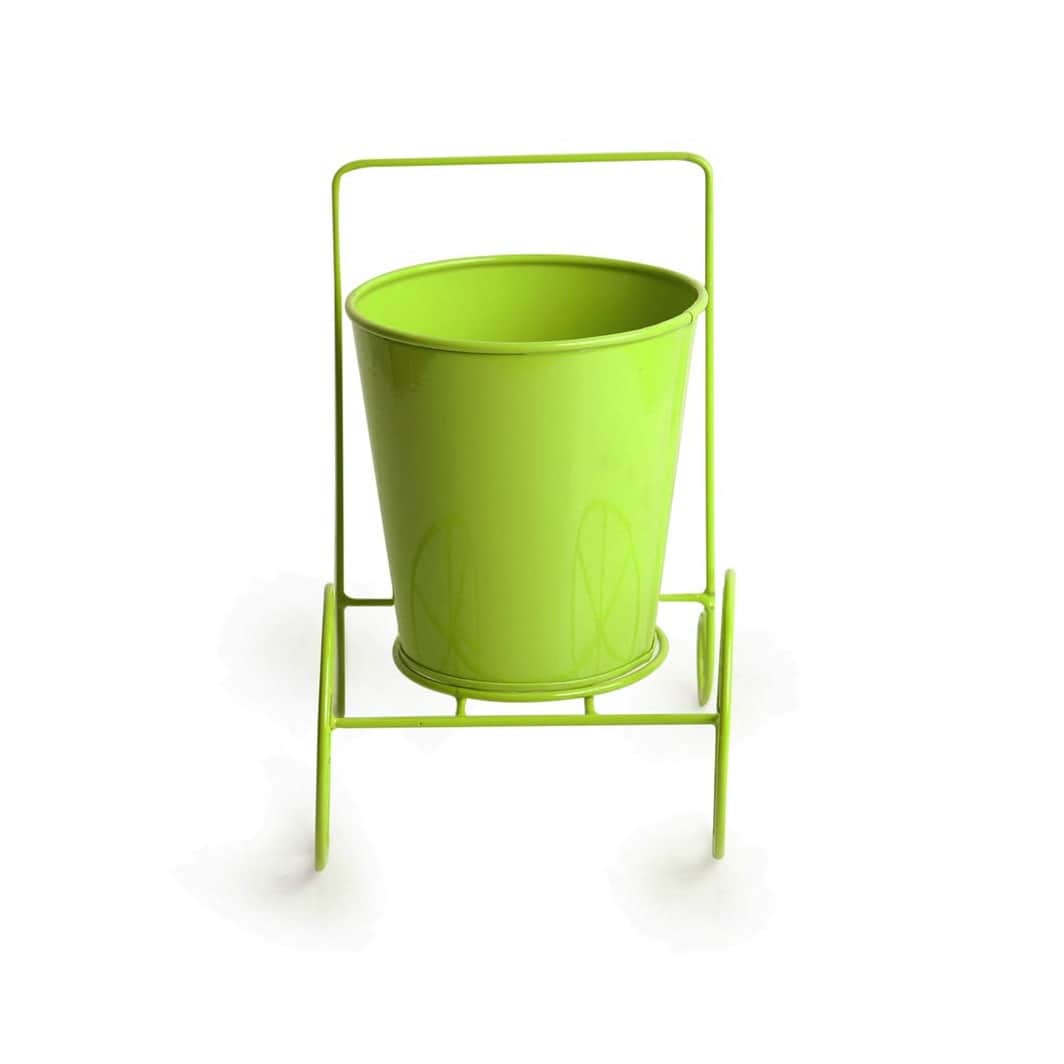 Home Decor 'Plant On Wheels' Table and Floor Decorative Metal Flower Planter Pot - rear_view