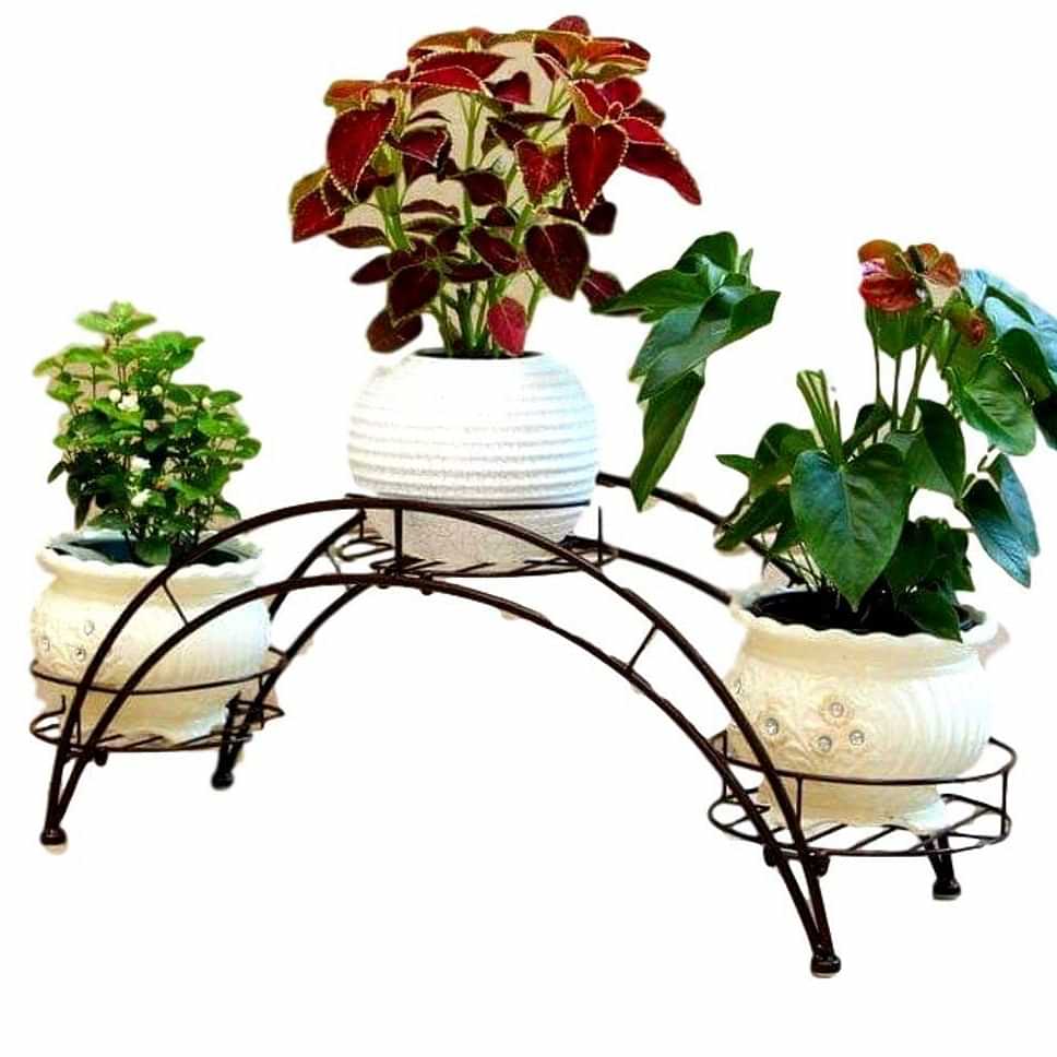 Home Decor Metal 3 Pot Holder Planter Stand, Black, L- 66 cm, Width- 24 cm , Height- 36 cm - photo