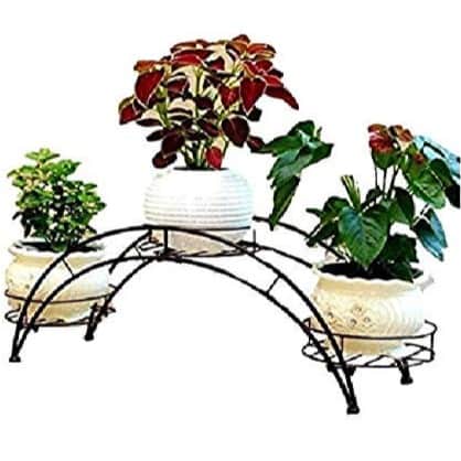 Home Decor Metal 3 Pot Holder Planter Stand, Black, L- 66 cm, Width- 24 cm , Height- 36 cm - front_view