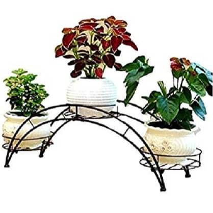 Home Decor Metal 3 Pot Holder Planter Stand, Black, L- 66 cm, Width- 24 cm , Height- 36 cm