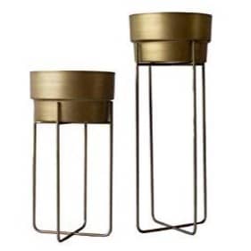 Home Decor Golden Centuria Metal Plant Pot Set | Indoor Round Planter with Metal Stand (Set of 2)