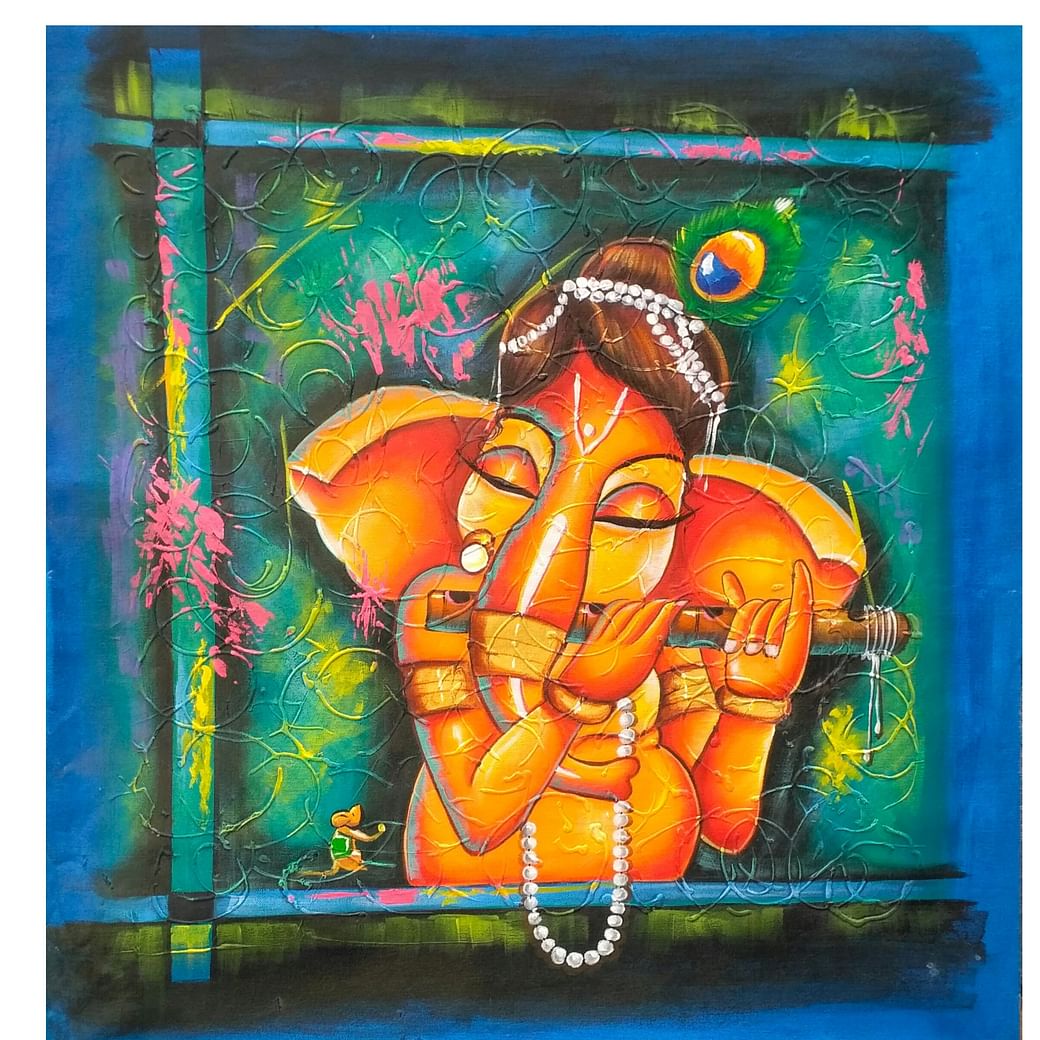 Lord Ganesha painting in blue back ground
