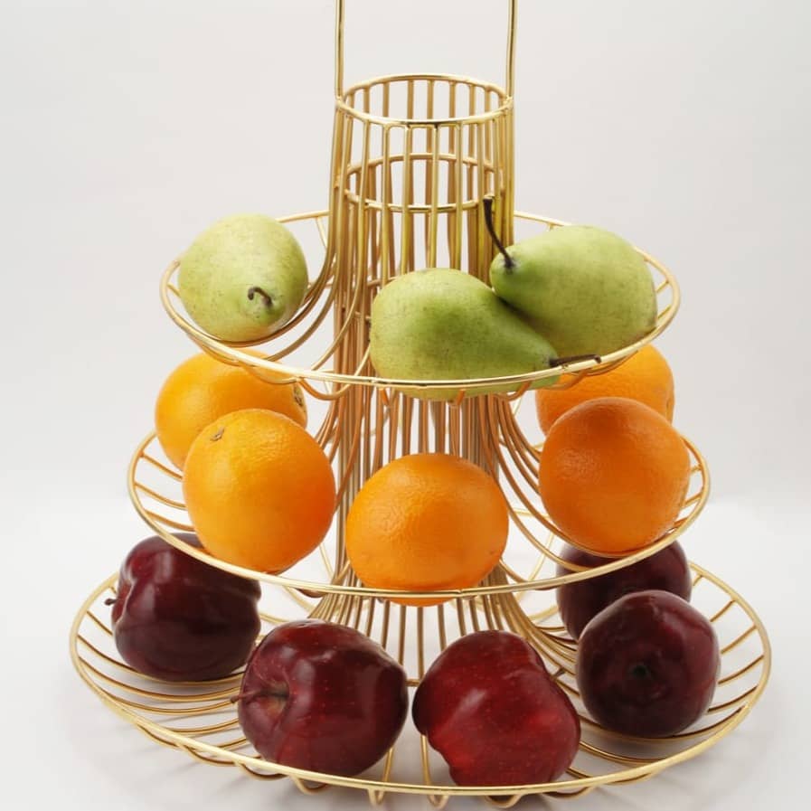 Tuxédo 3-Tier Fruit Basket Steel Fruit & Vegetable Basket, Fruit Storage Basket, Countertop for Kitchen, Vegetable Fruit Basket Bowl Metal Wire Basket, Gold Medium