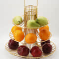 Tuxédo 3-Tier Fruit Basket Steel Fruit & Vegetable Basket, Fruit Storage Basket, Countertop for Kitchen, Vegetable Fruit Basket Bowl Metal Wire Basket, Gold Medium - front_view